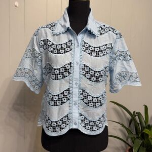 Ultra Pink 100% Cotton Pale Blue Lace Top